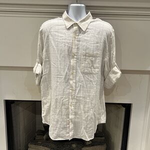 Banana Republic Shirt Mens Extra Large Gray Roll Tab Long Sleeve Linen Blend